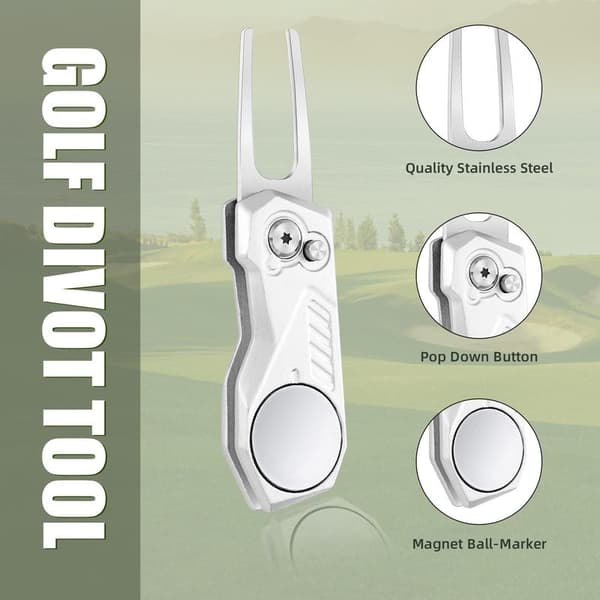 Golfboldmarkør med magnetisk golfboldmarkør | Sammenklappelig golfboldmarkør helt i metal med pop-up-knap | Golftilbehør til mænd