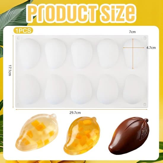 Silikoneforme, kage chokolade is 3D mango frugtformet 10 huller til is, kager, chokolade - Hvid