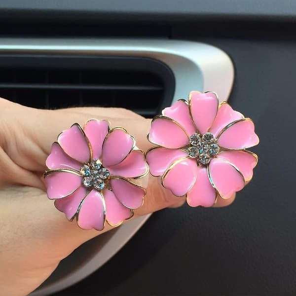 2 Pak Daisy Blomster Bil Tilbehør Søde Bil Luftfriskere Bling Diamant Luftventil Klips Bil Interiør Trim (pink)