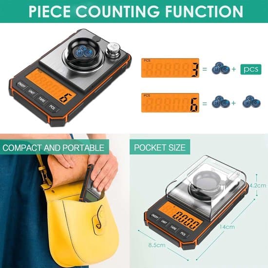 Precision Electronic Scale, 0.001 Gram; Digital Milligram Scale, 50 Gram/0.001 Gram; Portable Digital Scale with LCD Display, Orange.