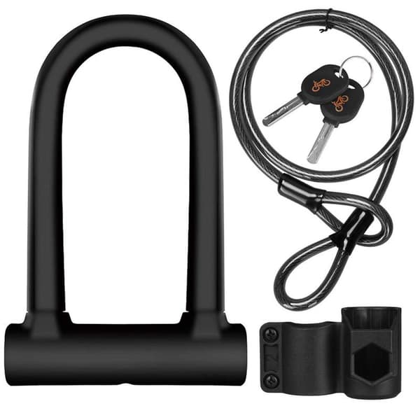 Bicycle U-lock, Cut-Resistant D-Lock with 1.2m Flexible Cable and Mounting Bracket, High Security Lock for Bicycles, E-Bikes, and Motorcycles.