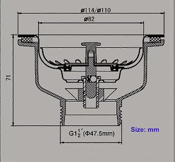Rustfrit stål vaskafløb uden overløbskurv 110 mm 1\", Rustfrit stål + ABS, Afløb + Kurv