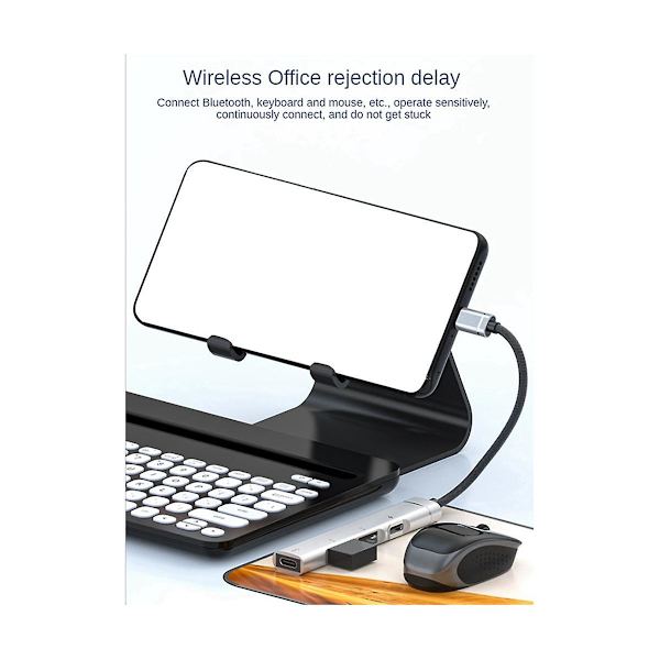 Android-matkapuhelimelle, tietokoneelle, tabletille, kannettava PD-latauskeskitin Type-c Usb C -laajennustelakka, hopea
