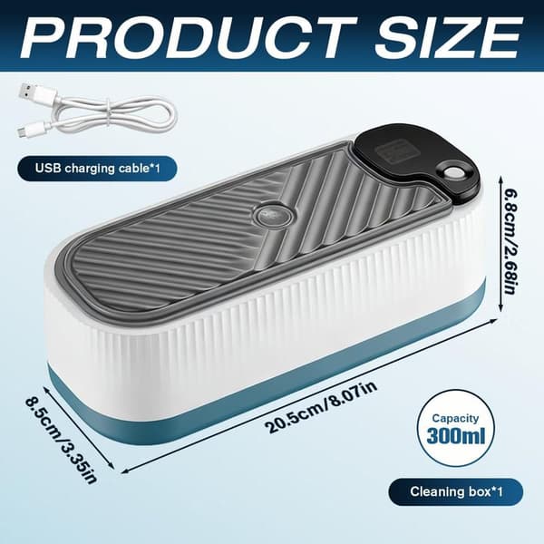 Ultralydsrenser, til briller, 300 ml professionel sonisk renser med 2 rengøringstilstande, USB ultralydsrenser