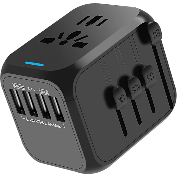 Universell reseadapter, All-in-one reseadapter med 4 USB-laddningsportar, Lämplig för 224 länder (Italien, Storbritannien, Tyskland, USA, Australien)