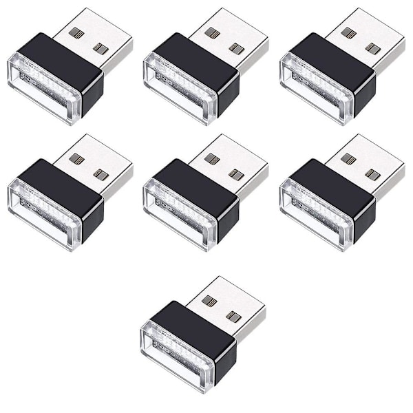 7 stk. Mini USB Lys LED Modellering Bil Ambient Lys Neon Interiørlys Bil Smykker USB Nattlys (7 farger)