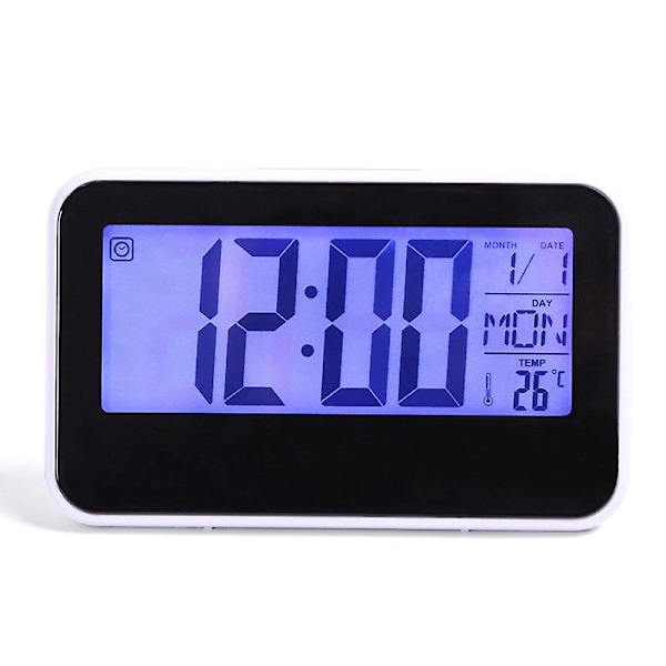 Stor tyst LCD-väggklocka med temperatur- och fuktighetsdisplay, klocka med dag och datum, digital väggklocka för hemmakontor
