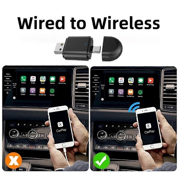 2-i-1 Trådlös Android Auto-adapter & Trådlös CarPlay-adapter Plug & Play Bil