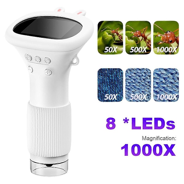 1000X Barn Optiskt Mikroskop Mini Förstoringsglas med 8 LED-lampor Mini Digitalt Mikroskop för Utbildning