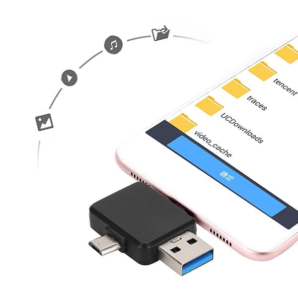 Svart Android USB 3-i-1-adapter för dataöverföring och laddning - Multifunktionell