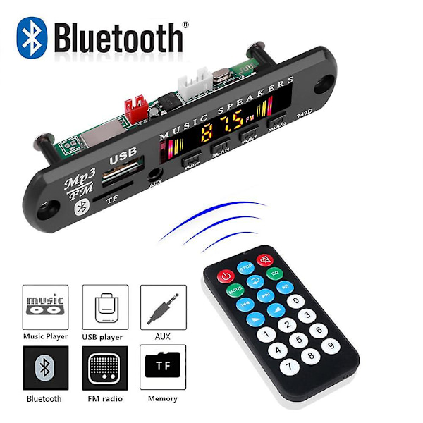 Bluetooth 5.0 Bil Audio Modul MP3 Afspiller Dekoder Board WMA FM Radio Auto Radio Adapter