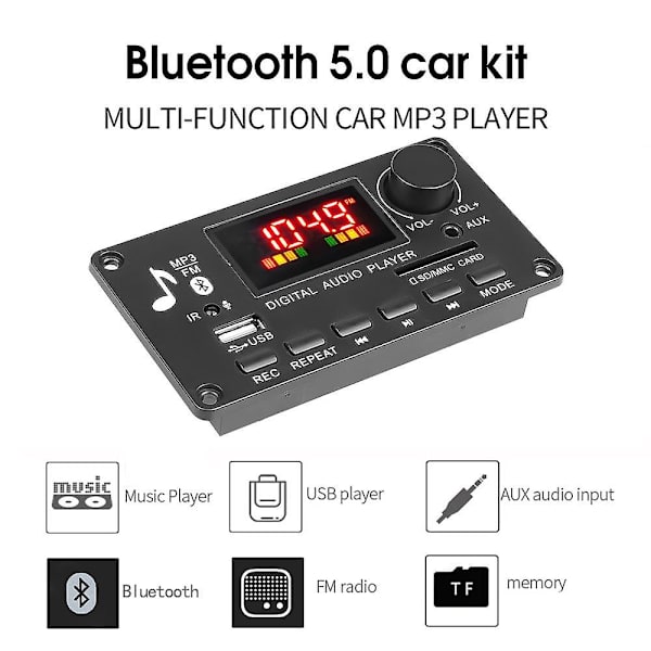 Kebidu 2*40W Förstärkare Dekoderkort 7-26V Färgskärm Bluetooth 5.0 FM AUX Radio Ljudmodul Bilmusikspelare Stöd för inspelning Handsfree USB TF