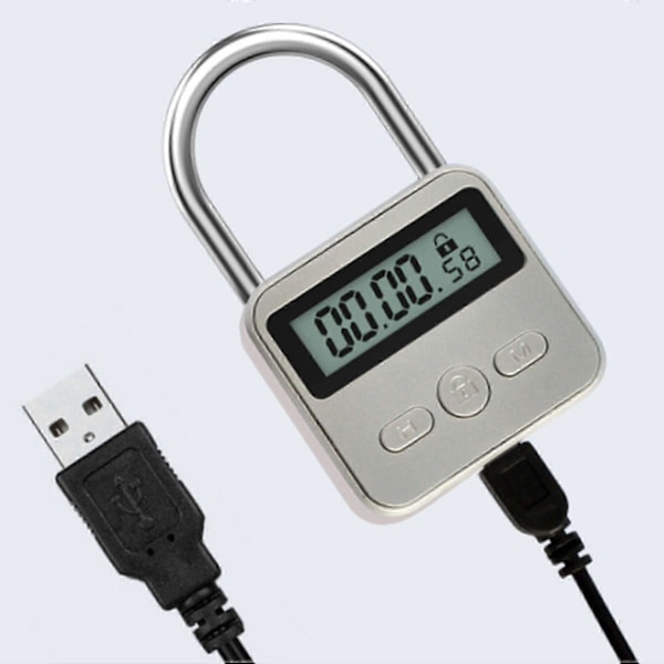 Metall Timerlås LCD Tid 99 Timmar Max Timing USB Timer Hänglås-Bra 2024THO
