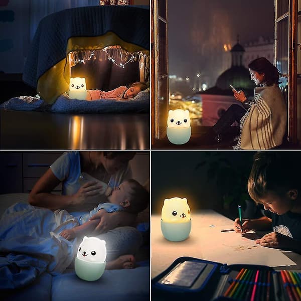 LED nattlys for barn, bærbart USB-silikon, for lesing, søvn, berøringsbryter, gul og hvit lys
