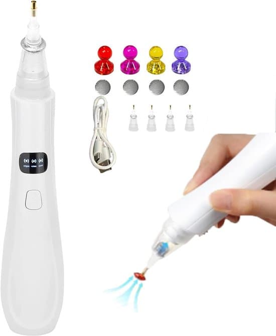 Electric Diamond Painting Pen Kit, Cordless Electric Diamond Painting Tool with 4 Replaceable Tips, Perfect for Creating Diamond Dot Art (White)