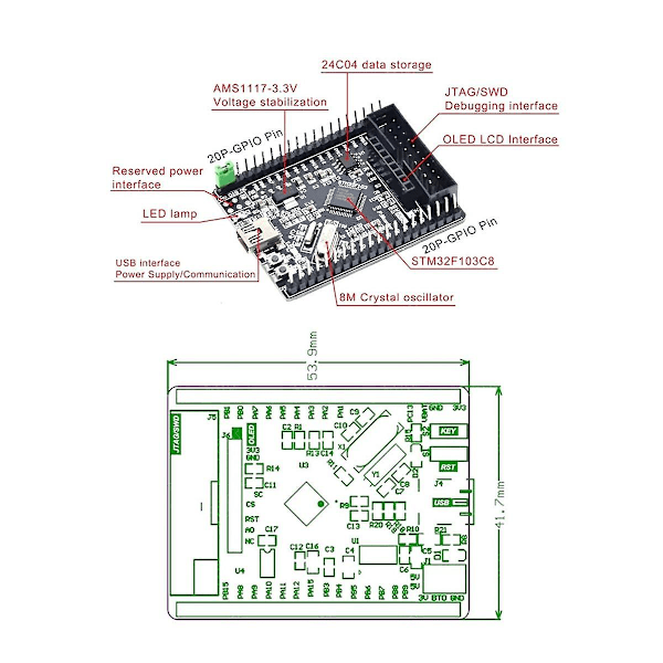 Kehityskortti Stm32F103C8T6 Stm32F103 Stm32F1 Stm32 Järjestelmäkortti Oppimiskortti Arviointisarja