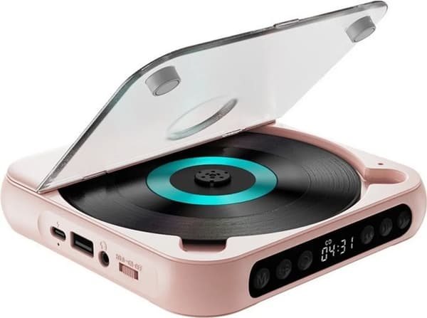 Portable Bluetooth CD Player with USB-C Fast Charging, Ultra-Thin & Compact, Supports MP3/WMA Formats, for Travel & Home Use, Pink