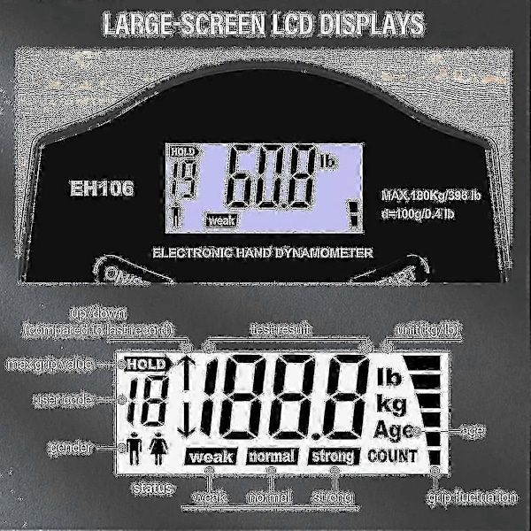 Grebstyrke Tester, 180 kg Digital Hånd Dynamometer Grebstyrke Måler USB LCD Skærm Håndgreb Dynamometer