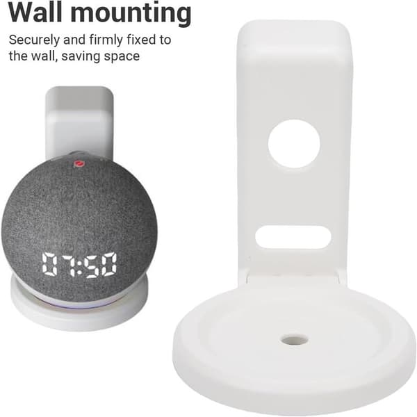 Passer til Echo Dot 4/5 – Høyttalerfeste for Echo Dot 4/5 smarthøyttalere – Plassbesparende, montering uten skruer eller boring (hvit)