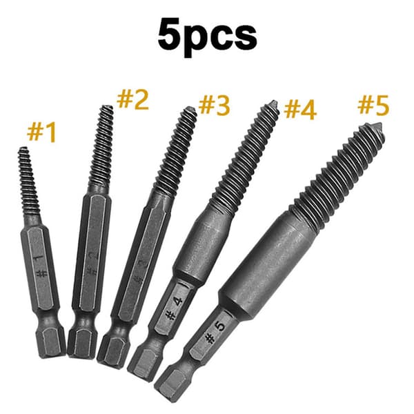 5x Broken Bolt Extractor Kit Hex Shank Spiral Flute Bolt Extractor Set Enkel å bruke