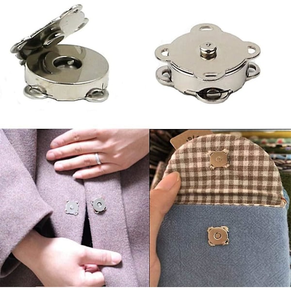 Magnetiske trykknapper til punge tasker tøj håndtasker scrapbooking, magnetiske taskelukninger, påsyning af magnetiske trykknapper til gør-det-selv håndværk (sølv)