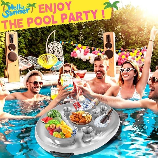 Inflatable Drink Holder and Pool Tray | 8-Hole Floating Pool Bar, for Parties/Beaches