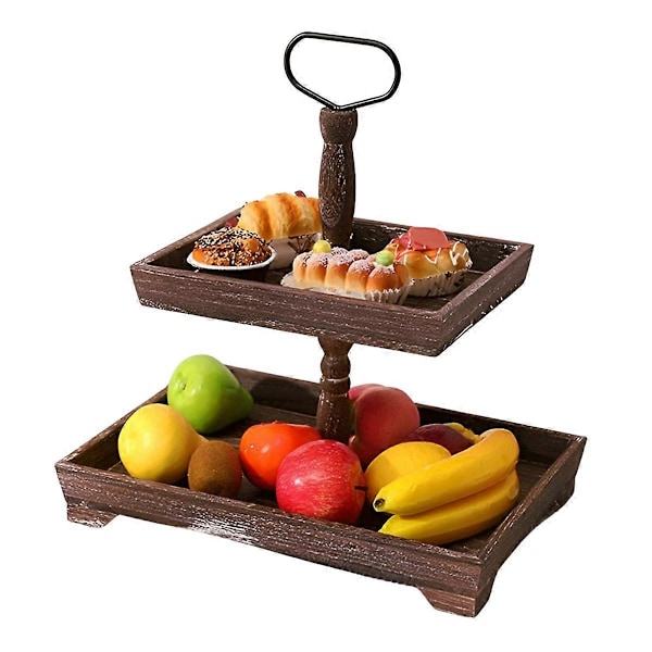 Dessert Stand Dobbelt Lagkagefad Dessert Dekoration Bakke Display Stand, Vasket Hvid
