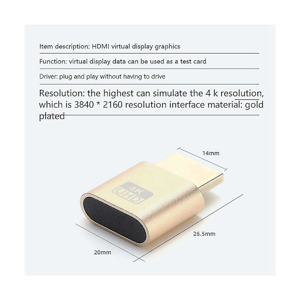 -kompatibel Virtuell Skärm 4k Ddc Edid Dummy Plug Edid Display Cheat Virtuell Plug -kompatibel Dumm