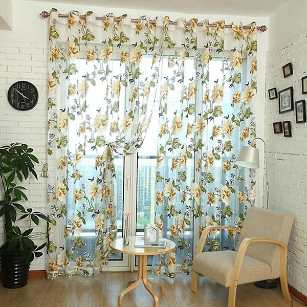 Dekorativ Gardin i Glasdörr, Sovrum Voile Gardin Tulle med Spetsberlocker, Fönsterdraperi, Genomskinlig, Lila