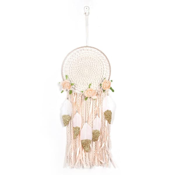 Vävda blomfjädrar drömfångare Boho Macrame hängande drömfångare DIY vind väggkonst bröllopsdekoration