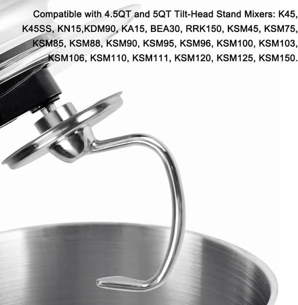 Dejkrog/mixerudstyr til KitchenAid 4.5/5QT mixer/hæftemaskine/ælter i rustfrit stål