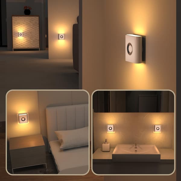 Retractable LED Backlit Night Light with Motion Sensor and Dusk Sensor, Warm White Night Light, for Bathroom, Bedroom, Hallways and...