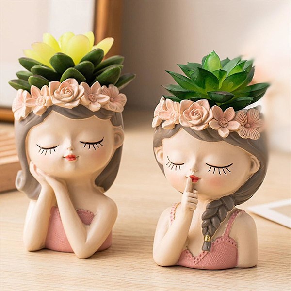 Liten Fe-Succulent Växtkruka Kit med Dräneringshål 4 Tum Inomhus Kaktus Kruka Unik Söt Blomma