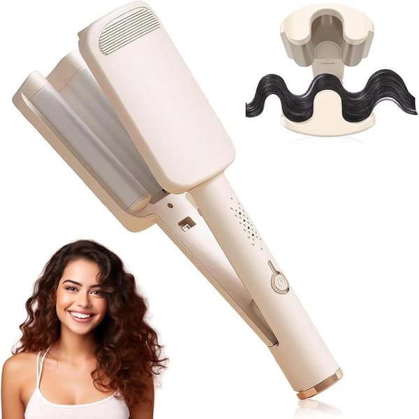 Deep Waves Curling Iron - Curling Iron - 3 Barrel Beach Wave Curling Iron with Adjustable Temp (160°C - 220°C) - 4 Temperatures - Wave Curling Iron