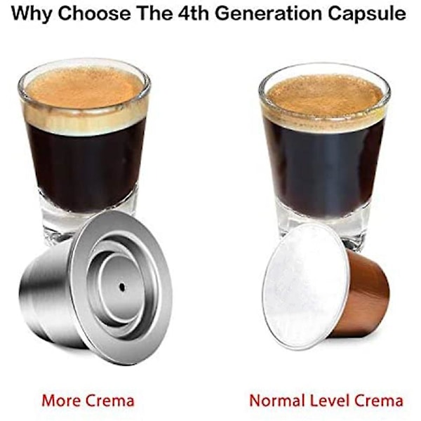 Återanvändbara kapslar, rostfritt stål, 3 stycken påfyllningsbara pads för Nespresso + 1 Tamper + 1 Sked + 1