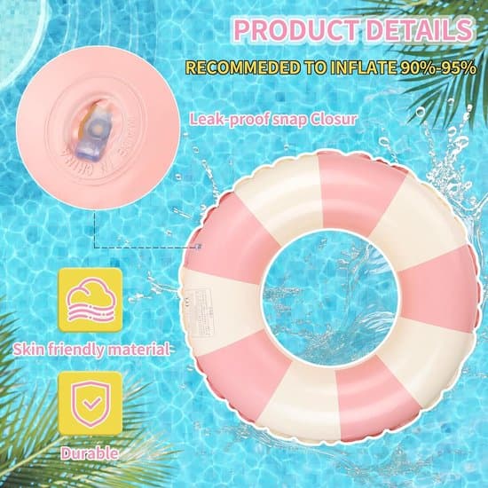 Badrring 60 cm med rosa-vitrandig design – extra tjock och läckagesäker, lämplig för barn