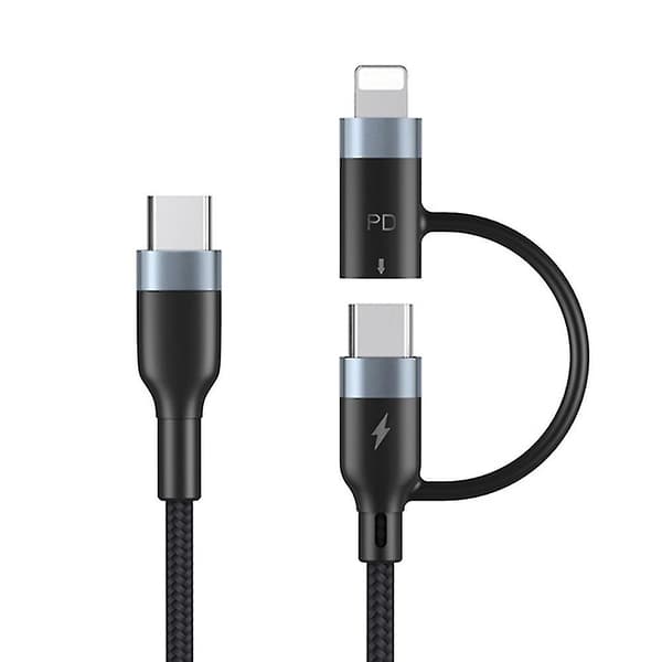 2-i-1 1m 60W PD USB-C til Type-C/Lightning Hurtigopladningskabel til iPhone Macbook Xiaomi