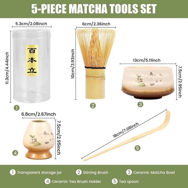 Matcha köksredskapsset - Matcha-set - Matcha skålset - Keramisk Matcha-skål - Bambuvisp -