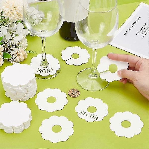 500 stk. Papir Vinglass Markører 7 cm Blank Blomst Stettglass Drikke Navnelapper BurlyWood/Hvit Farge Engangs Vinmerke Drikke Charm DIY Identifikasjon M