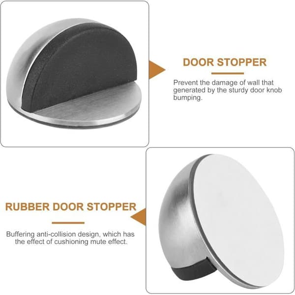 Dørstopper - 45x25 mm - Rustfritt stål - 6,6 mm gummibuffer - Selvklebende (pakke med 4)