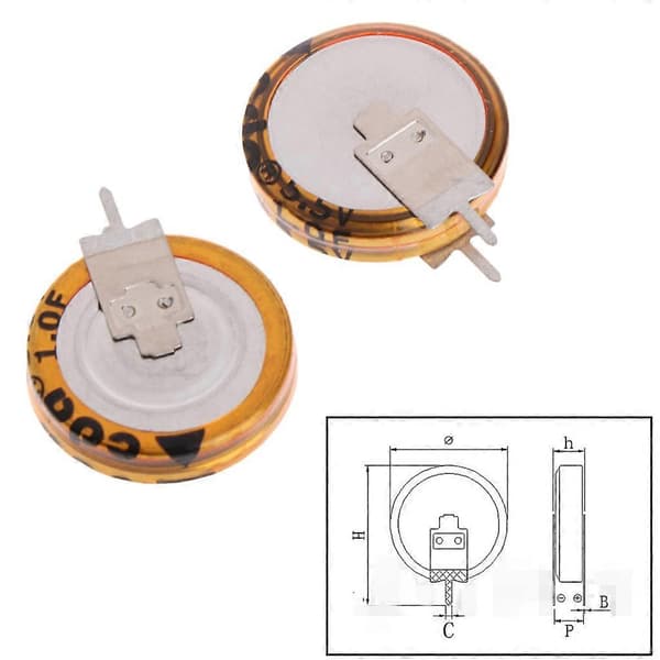 2 st Universal 5.5 V 1.0F Superkondensator V-Typ Knapp för Smart 5mm Kapacitans