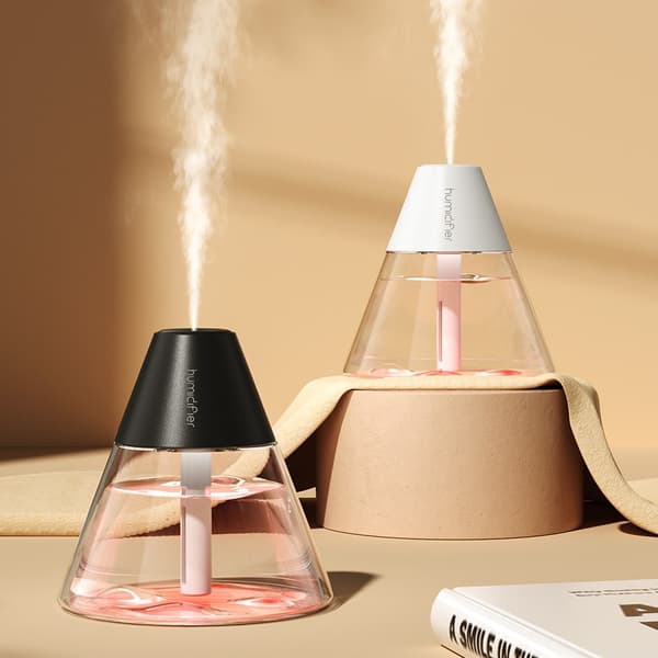 Vulkan Luftfugter: Mini USB Skrivebordsluftrenser med Natlampe, Kompatibel med Computere og USB-Enheder Sort