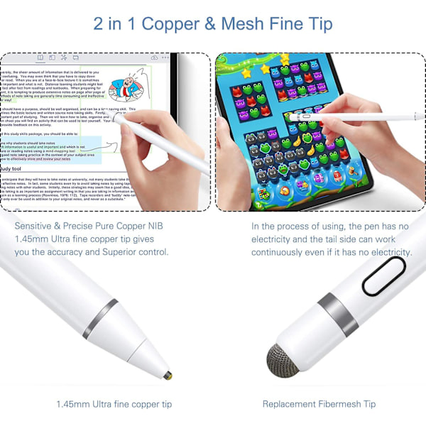 Stylus Penn Kompatibel For iOS & Android Berøringsskjermer, Blyant For iPad Med Dobbel Berøringsfunksjon, Oppladbar Stylus