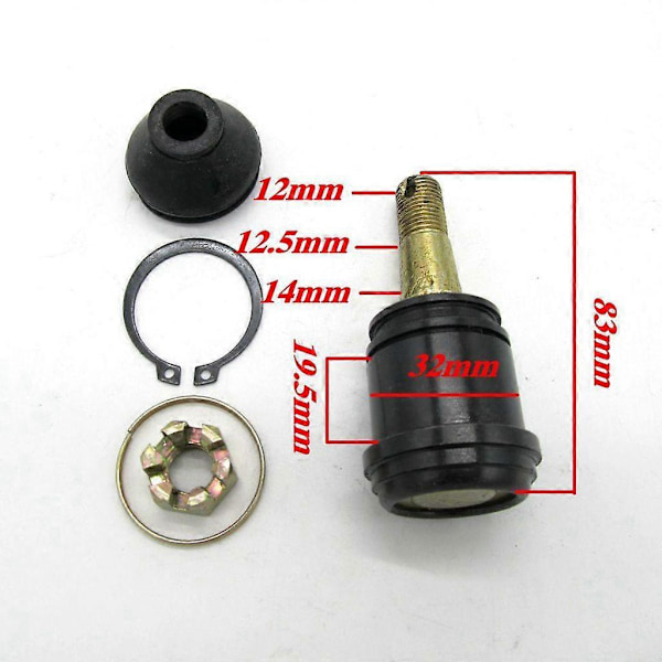 12mm pyöreä pallonivel raidetangon pää 50-250cc moottoripyörään, mönkijään ja buggyyn