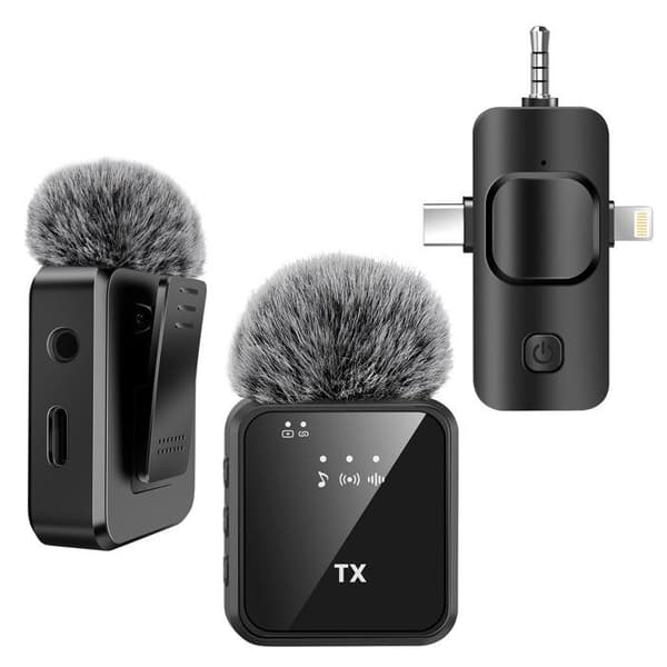 Trådlös Lavalier-mikrofon - 2-pack - USB-C, Lightning, 3.5mm Jack - Vindtät - 6 timmars batteritid