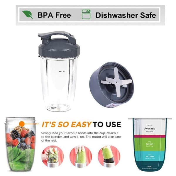 Tilbehørssett Kompatibelt for Nutribullet, lokk og blad og 24oz kopper