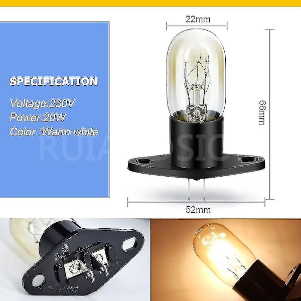 Mikrobølgeovnpære T170 Base 230v 20w Mikrobølgeovn Lyspære For Universell Mikrobølgeovn Lampe Pære, Varm Hvit