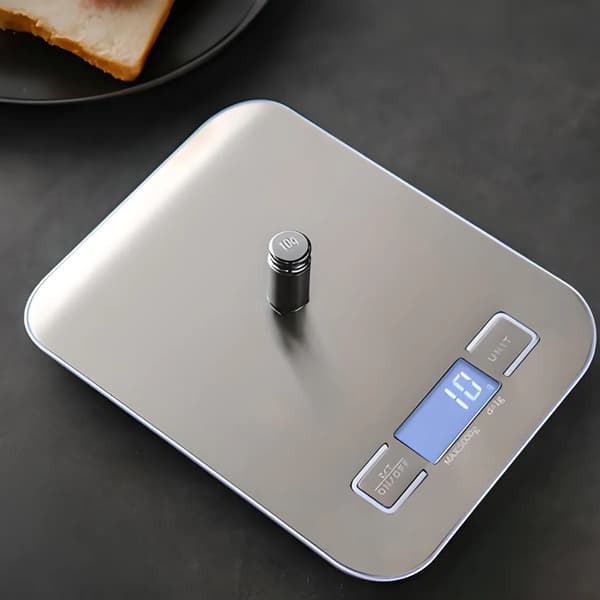 Digital Kitchen Scale, 10 kg Capacity, LCD Display, Electronic Household Scale with Precision and Tare Function, Silver Glass, Retro Design