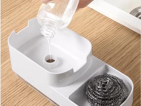 Dish Soap Dispenser - For Sink, with Sponge Holder