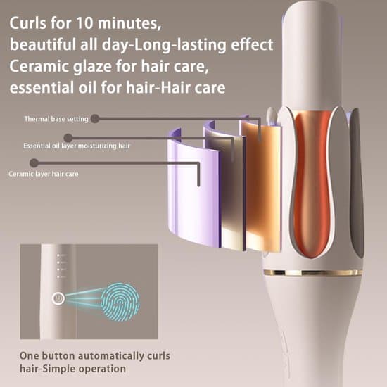 Automatic Curling Iron, 4 Temperature Settings, 2.5 cm Large Barrel, Ceramic Curling Iron, Wave-shaped Curling Iron, Gold, Rotating Curling Comb, Anti-scald